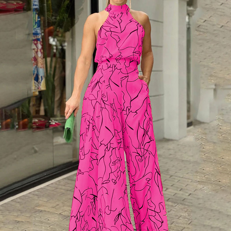 2025 primavera Amazon ropa de mujer europea y americana elegante cintura alta sin mangas cuello redondo sexy pantalones anchos monos europeos y americanos mujeres image 14