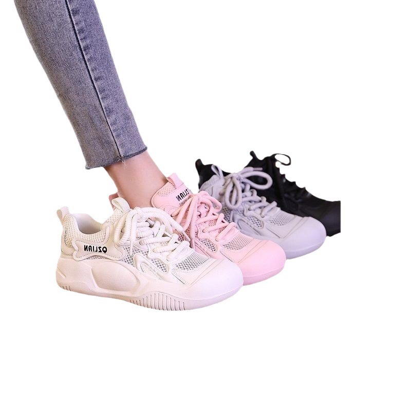 Explosión de tela coreana transpirable zapatos de suela gruesa para mujeres 2024 verano nuevo color de combinación de zapatos deportivos casuales de moda para mujeres