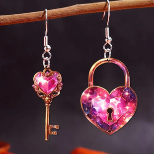 Cross-border hot selling romantic and exquisite key concentric lock acrylic AB earrings creative gift earrings