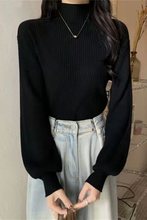 黑色打底衫女内搭秋冬洋气半高领毛衣春秋中领针织衫法式上衣外穿