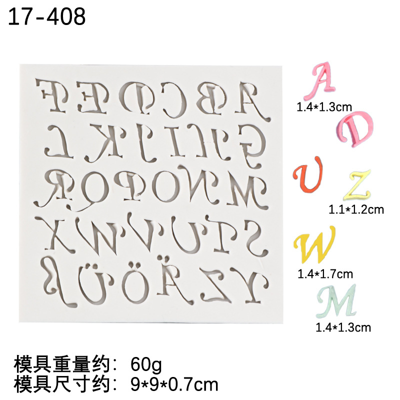 26 letras inglesas fondant molde de silicona DIY pastel decoración chocolate galleta arcilla epoxi molde de silicona