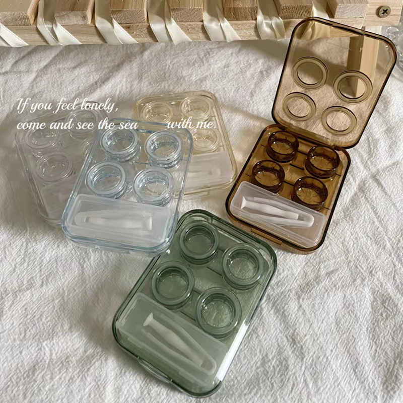 Contact lens box portable transparent mini simple one-piece beauty contact lens duplex box without twist cover as641 two-pack Contact lens box portable transparent mini simple one-piece beauty contact lens duplex box without twist cover as641 two-pack