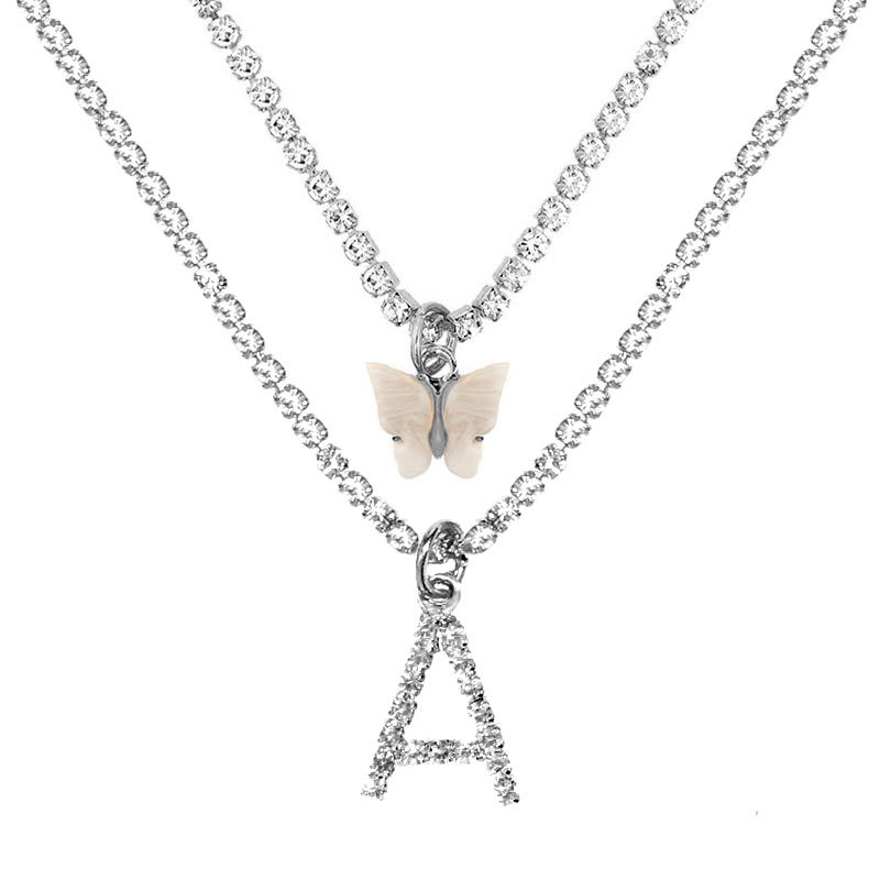 Fashion Letter Butterfly Alloy Inlay Artificial Gemstones Womenu0027S Layered Necklaces 1 Piece
