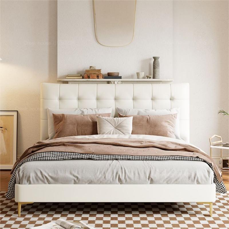Cama de cuero de estilo medieval, cama principal moderna simple, cama doble retrógrada de 1.8m, cama individual de borde pequeño