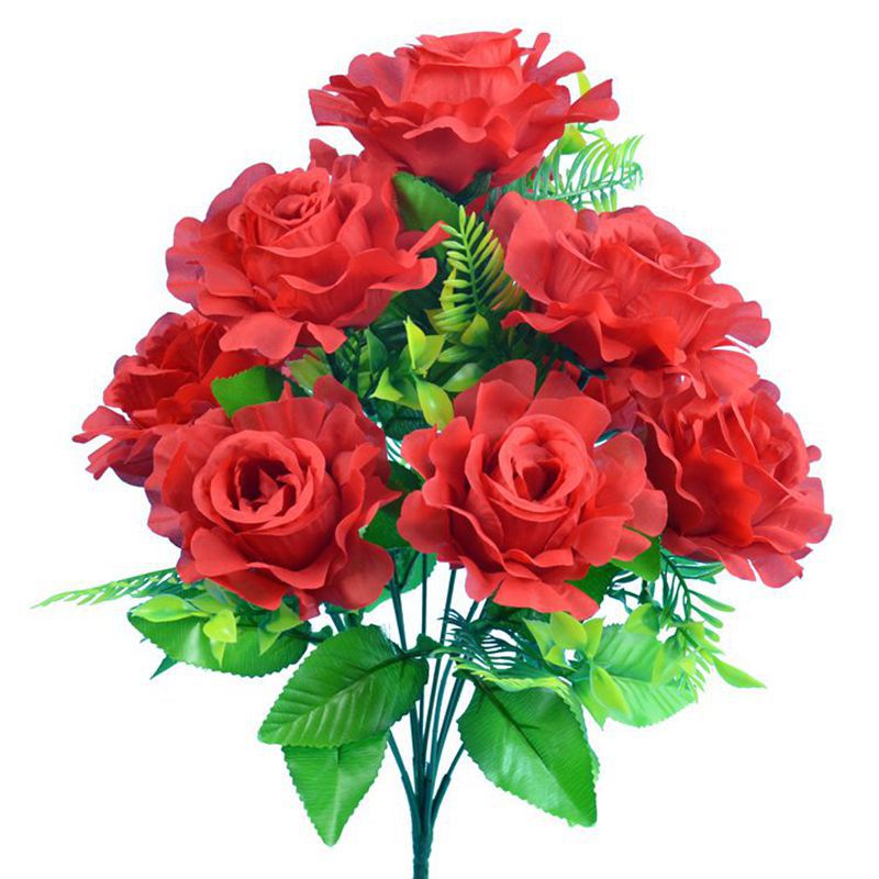 Fábrica de flores de imitación personalizada al por mayor de rosas 10 flores de seda de borde roto botella de rosas decorativa flor de flores falsas ramo