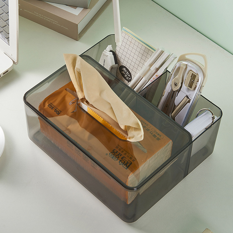 Caja de almacenamiento de tejido acrílico transparente empresa banco regalo caja de tejido de plástico caja de tejido de escritorio en stock al por mayor