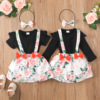 Summer colored bodysuit girl's, dress with bow, spring set, suitable for import, long sleeve