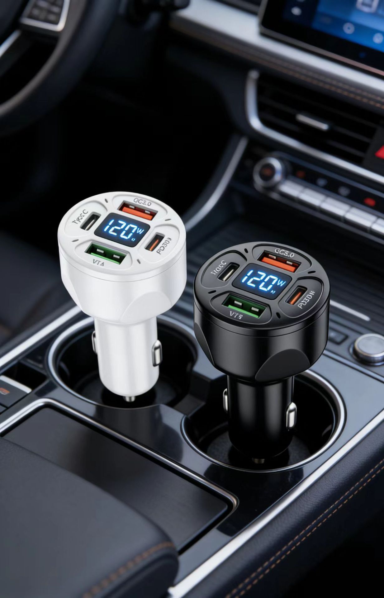 Cross-Border Digital Display Car Charger 66W 4Usb Car Charger Super Fast Charging One-To-Four Multi-Port Qc3.0 Car Charger