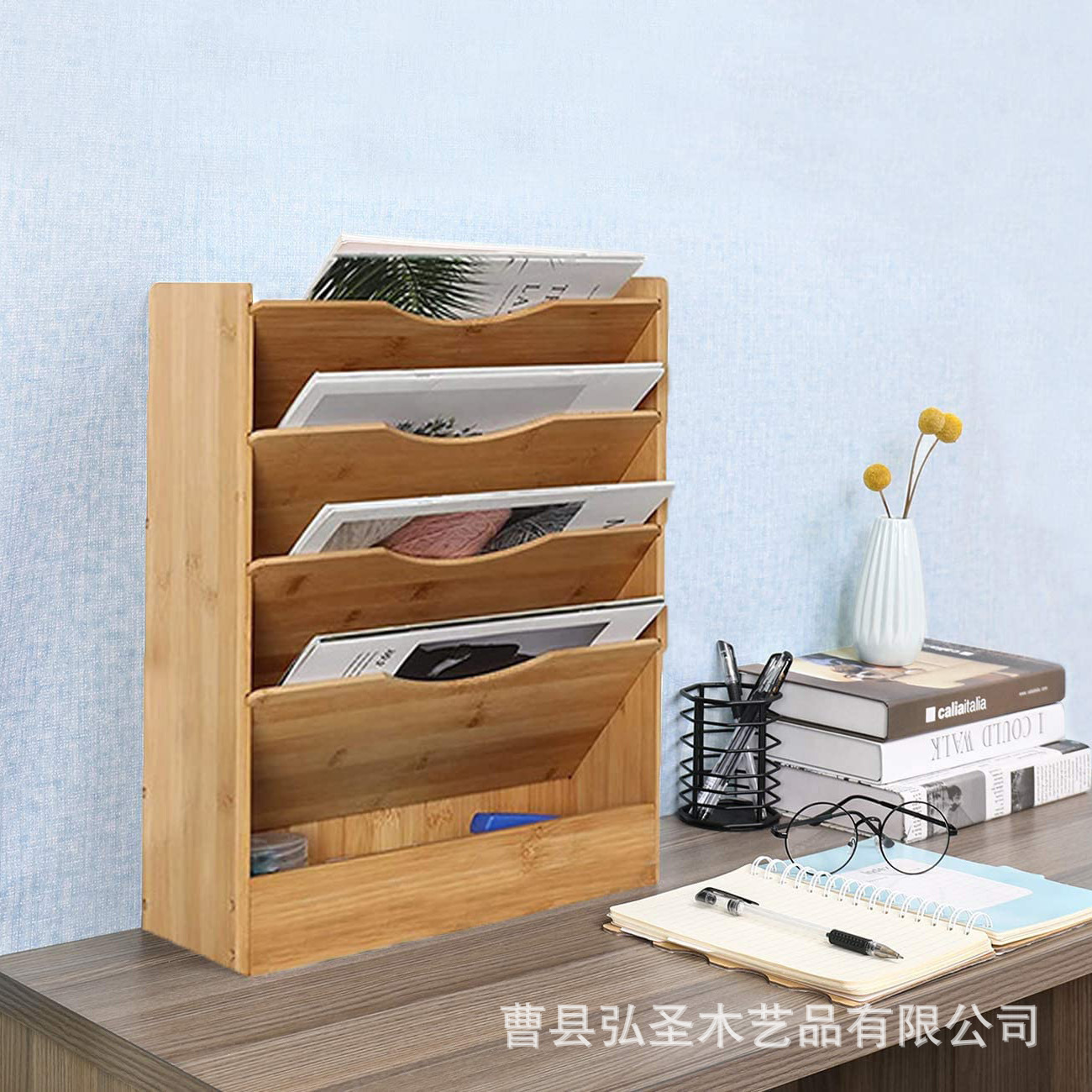 Soporte de almacenamiento multicapa de madera de Amazon Soporte de archivo de revista de oficina de la escuela Estantería de lectura del aula
