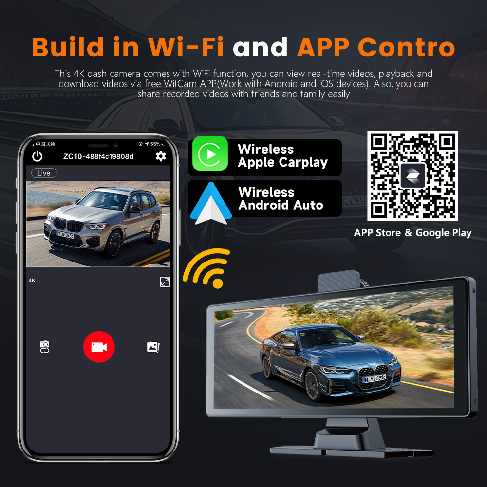 10.26inch Carplay Dash Cam with 4K High-Definition Screen and Wireless Navigation Supports Androidauto