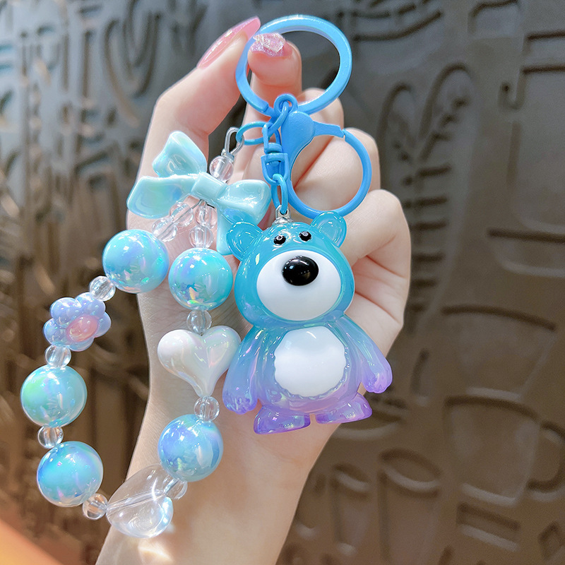 Nuevo gradiente fresa oso Cadena de cuentas de teléfono móvil llavero colgante bolsa accesorios lindo exquisito llavero regalo