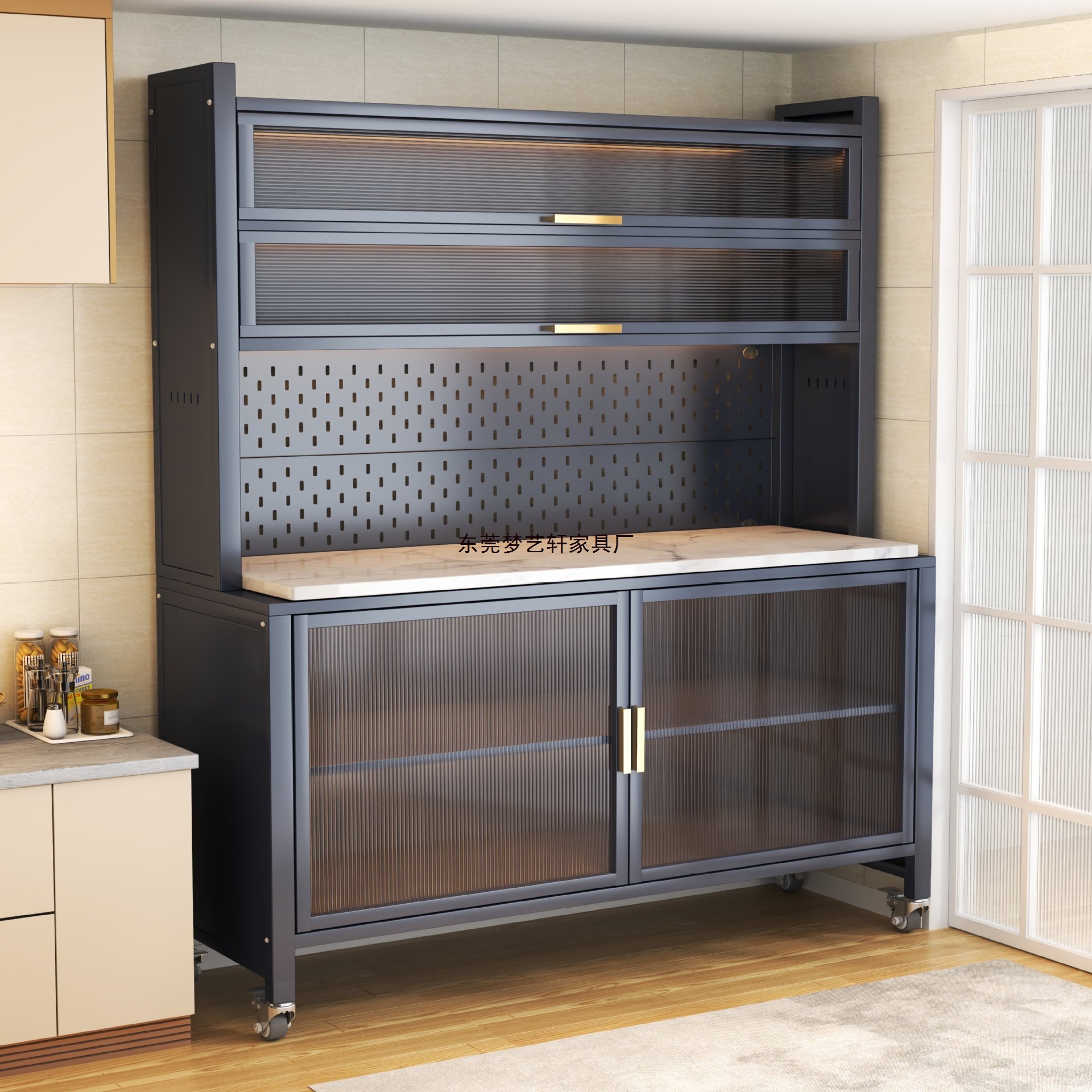 Kitchen Multifunctional Storage Rack Slate Sideboard Household Dustproof Storage Cabinet Multi-Layer Snack Cabinet Floor-Standing Storage Cabinet