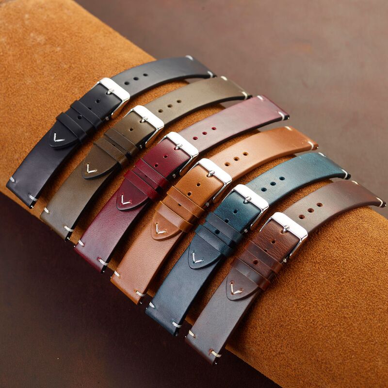Seven-color in stock Italian retro oil wax color-changing cowhide watch strap smart quick-release ultra-thin leather strap wholesale Seven-color in stock Italian retro oil wax color-changing cowhide watch strap smart quick-release ultra-thin leather strap wholesale