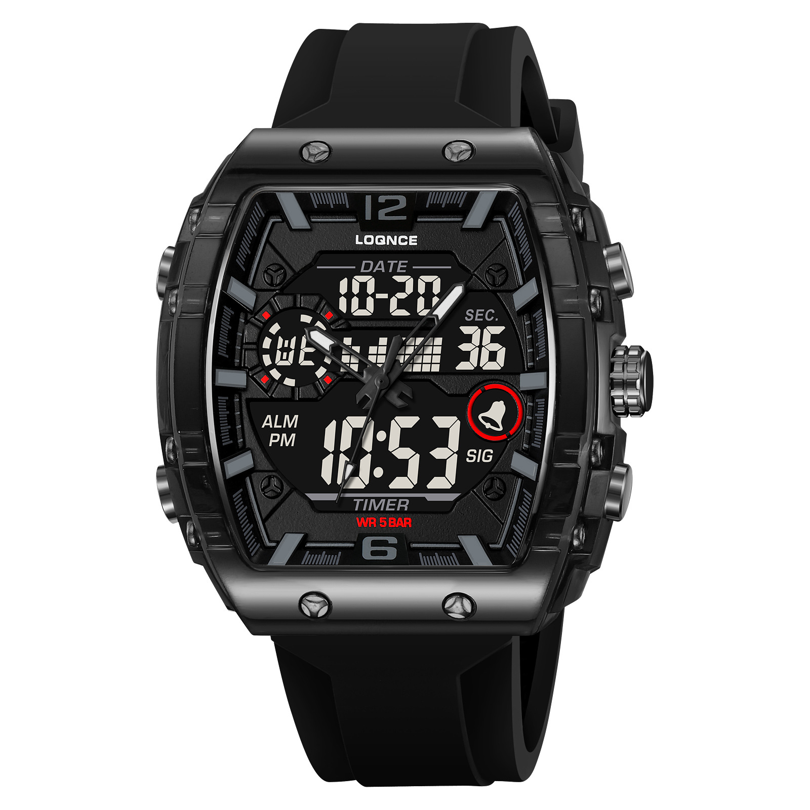 LOQNCE moda digital nocturna electrónica reloj impermeable reloj deportivo para hombres al aire libre reloj estudiante 98003