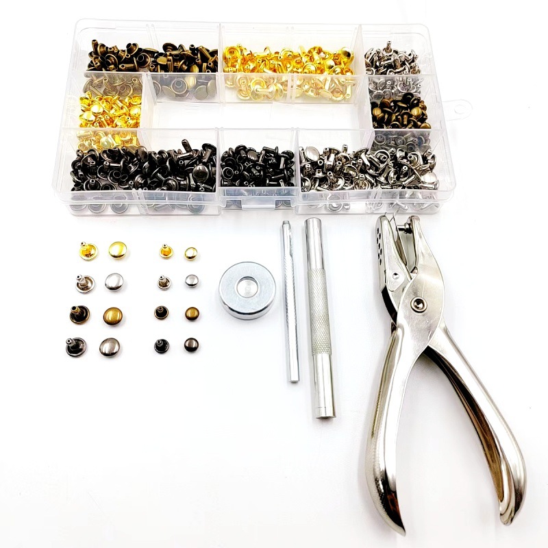 240 sets + herramientas de cuero equipaje de cuero decoración de metal remache de doble cara Madre y madre traje de hebilla de doble cara clavo de impacto tapa de uñas