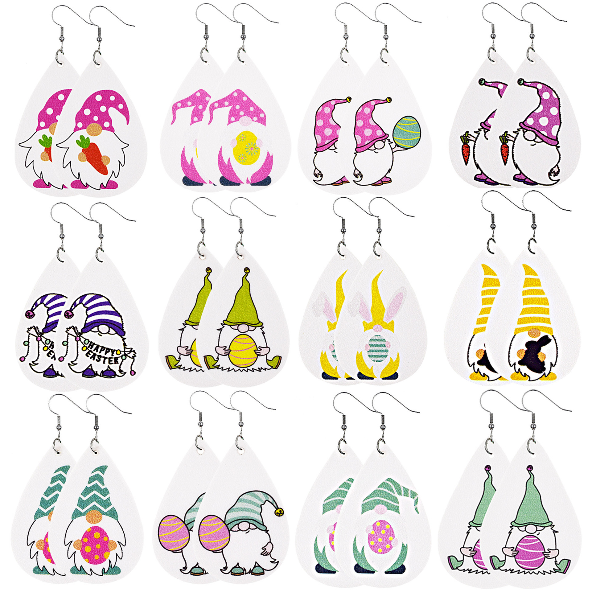 1 Pair Fashion Doll Water Droplets Egg Pu Leather Patchwork Easter Women's Drop Earrings display picture 4