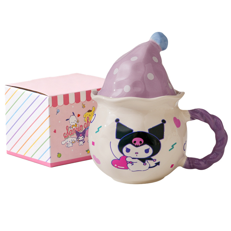 Auténtico Sanrio taza de marca lindo perro de orejas grandes gato Kulomi dibujos animados KT tapa de pastel taza de cerámica taza de café