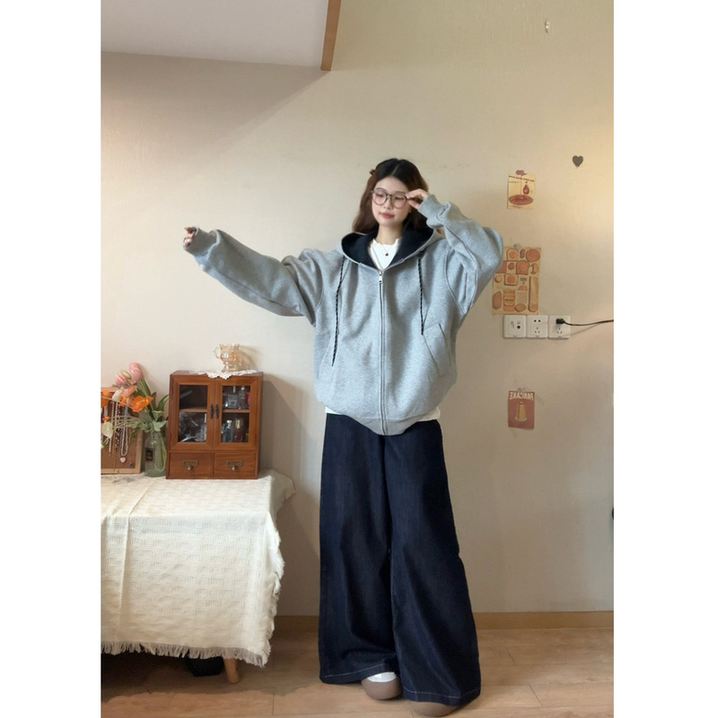 3633# 赫度 连帽卫衣外套秋季新款韩系chic慵懒风松弛感宽松开衫|undefined
