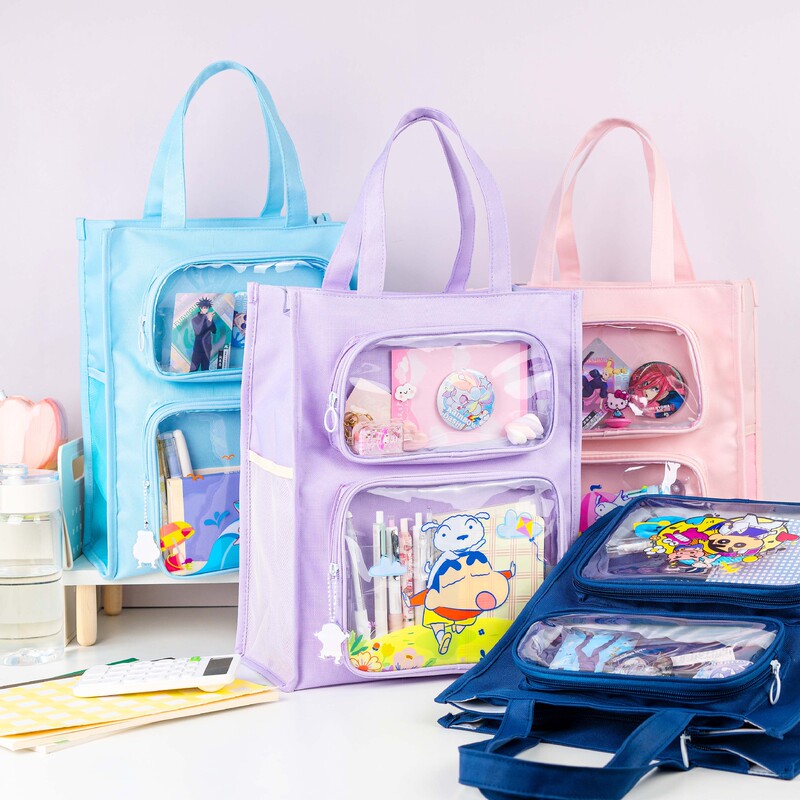 Crayon Small New Double Front Bag Transparent Tillage Bag Primary School Student Hand-held Tillage Canvas Storage Bag Multi-layer