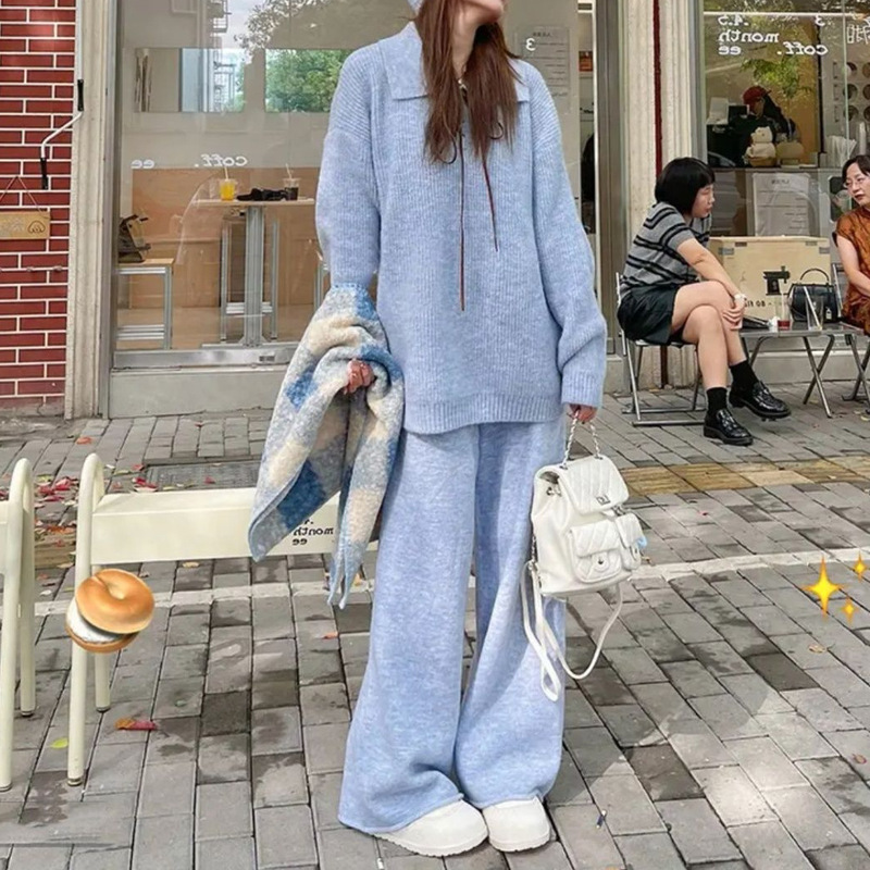 孕妇装2025秋冬新款高级感穿搭宽松上衣阔腿裤慵懒风针织两件套装|undefined