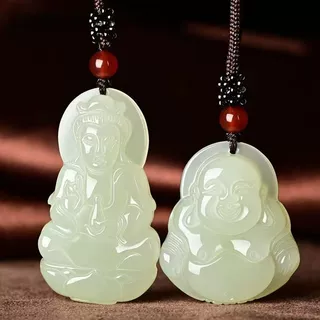 天然阿富汗白玉弥勒佛观音吊坠 青白玉色观音佛玉石挂件批发