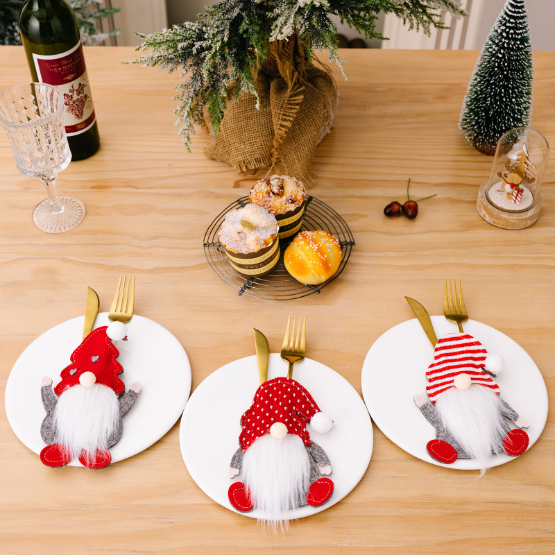 ノームバッグナイフとフォーク新しいクロスボーダークリスマス老人セット顔のないルドルフ食器装飾ナイフとフォーク用品|undefined