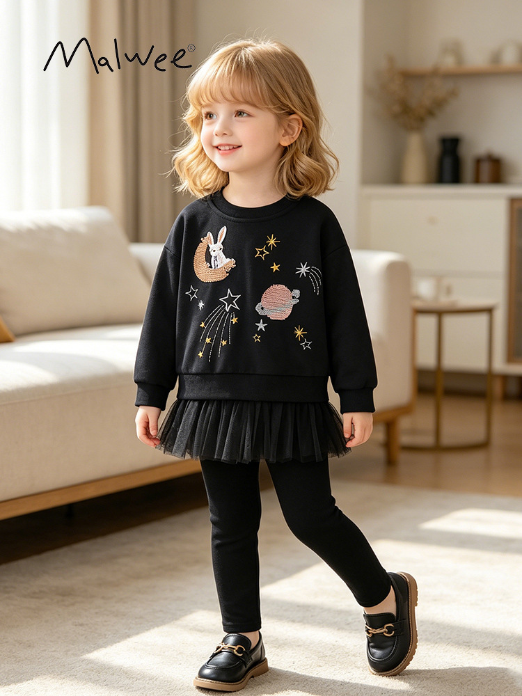 Transfronterizo malawee juego de niñas otoño y invierno nuevo estilo europeo y americano para niños de mediana edad cuello redondo manga larga chica de estilo extranjero dos piezas