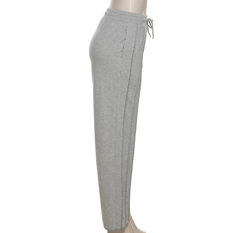Women’s High-Waisted Striped Sweatpants – Retro Straight-Leg Joggers With Drawstring (Cotton-Polyester Blend, Grey/Black/Beige, S/M/L, Loose Fit)​_voghion.com