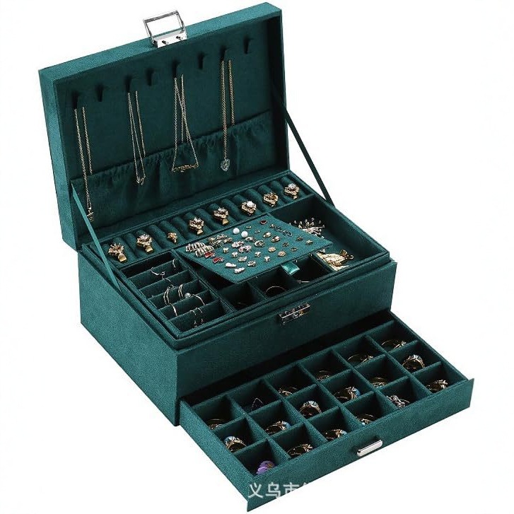三层绒布珠宝首饰盒戒指项链耳钉耳环耳饰品收纳盒展示手工礼盒
