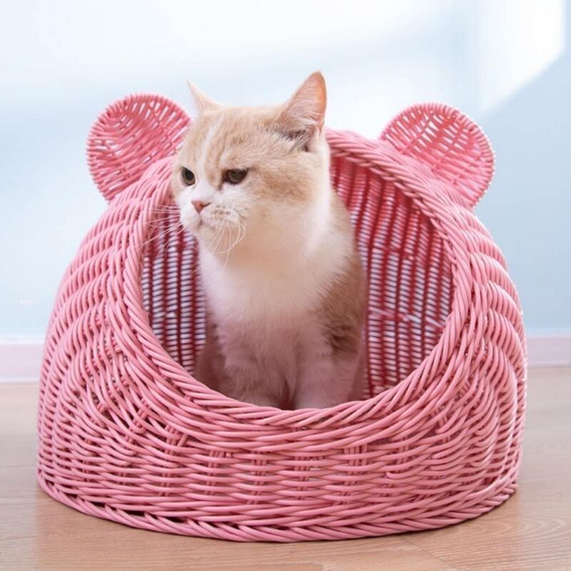 藤编猫窝狗窝宠物窝纯手工编织可水洗别墅PP藤条猫窝四季通用包邮|undefined