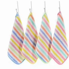 Cotton Bamboo Fiber Striped Edge Square Handkerchief Bagged for Kindergarten Babies and Children with Hook