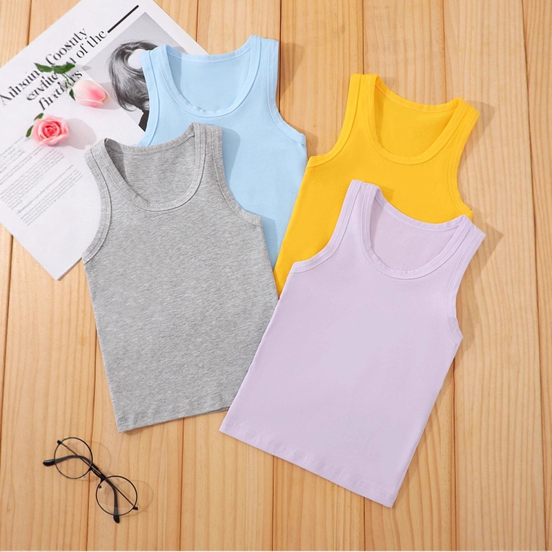 Pure Cotton Solid Color Vest, Summer Thin Style, Breathable Base Layer for Boys and Girls, Children's Sleeveless Undershirt