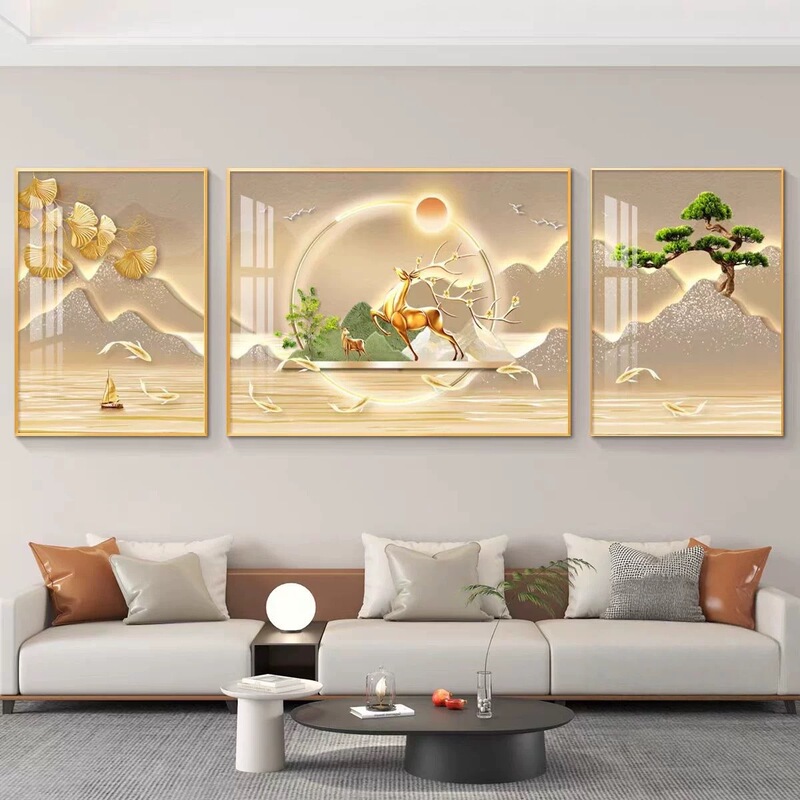 リビングルームの装飾絵画、ハイエンドで雰囲気のあるソファ絵画、背景壁掛け絵画、壁画、軽くて豪華なアルミニウム合金フレーム|undefined