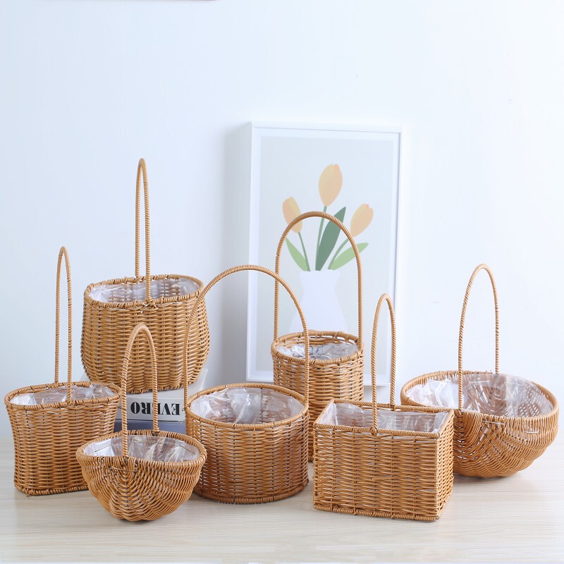 Portable Flower Basket Imitation Rattan Wicker Outdoor picnic Basket Woven Flower Pot Accompanying Gift Flower Basket Home Decorative Storage Basket Portable Flower Basket Imitation Rattan Wicker Outdoor picnic Basket Woven Flower Pot Accompanying Gift Flower Basket Home Decorative Storage Basket