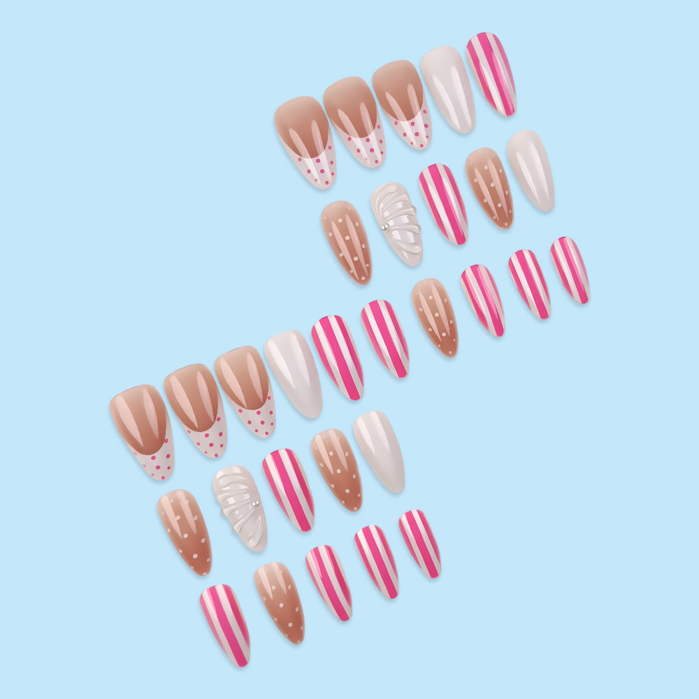 Conchas estereoscópicas onduladas puntos franceses de desgaste de uñas Y2K estriadas minimalistas transfronterizas 30 piezas de uñas falsas mezcladas