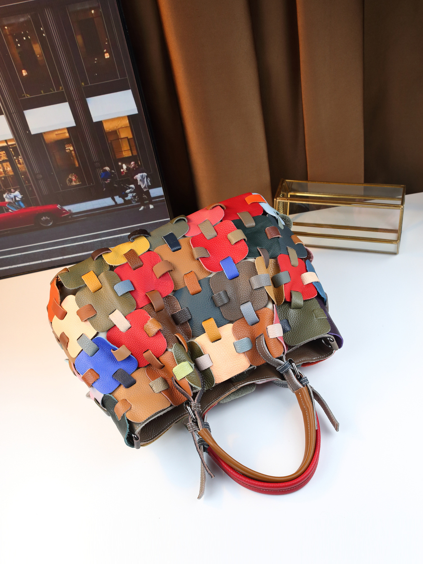 Woven Leather Patchwork Women's Handbag Large Shoulder Crossbody Bag_voghion.com
