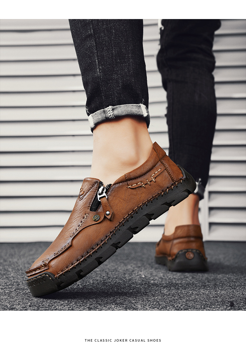 Spring And Autumn New Loafers Cross-Border Large Size Casual Slip-On Leather Men's Outdoor Hand-Sewn Driving Shoes_vogvips.com