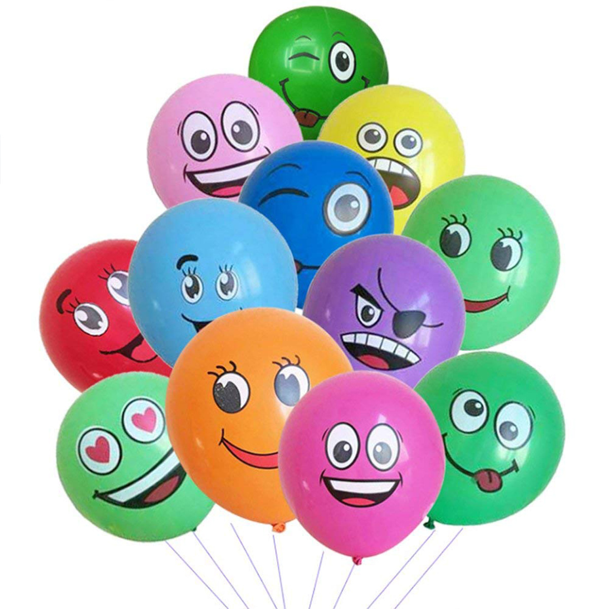 Emoji globo de dibujos animados globo escena decoración diseño de cumpleaños de los niños globo redondo de impresión de látex de 12 pulgadas