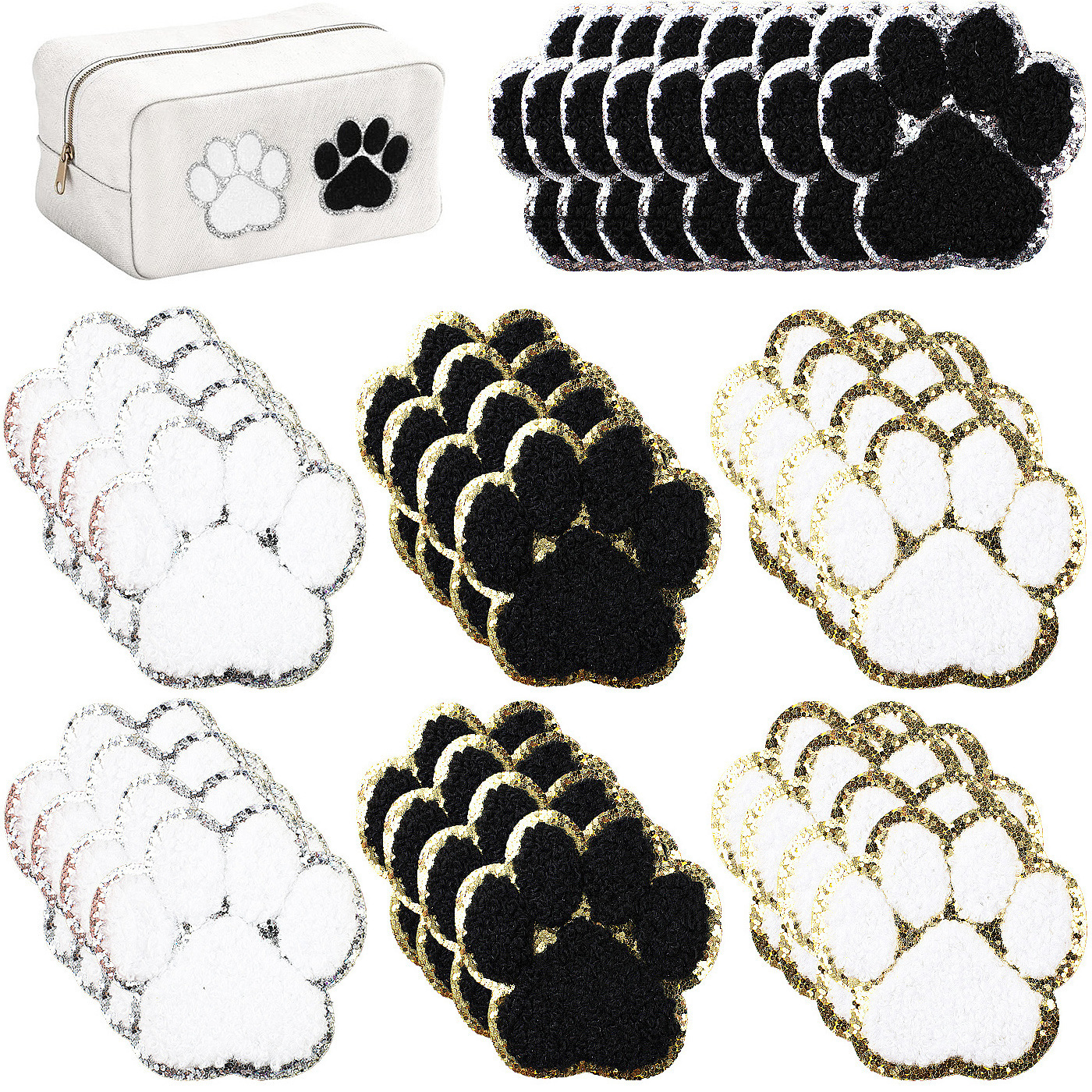 绣花标自粘雪尼尔狗爪刺绣布贴卡通毛巾绣小猫爪子补丁贴包包章仔