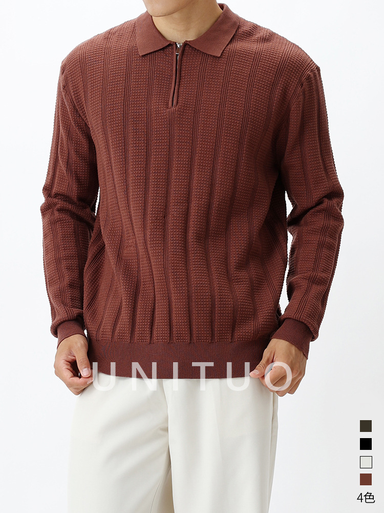 Lujo ligero hombre cremallera vertical Paul camiseta de punto hombre de alta gama negocio con solapa polo suéter de manga larga ropa para hombre