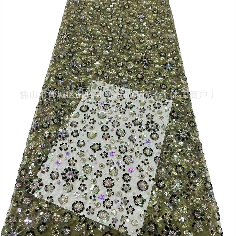 Nueva alta densidad de tubo de perlas bordado vestido vestido de moda bolsa accesorios fabricantes de tela en stock