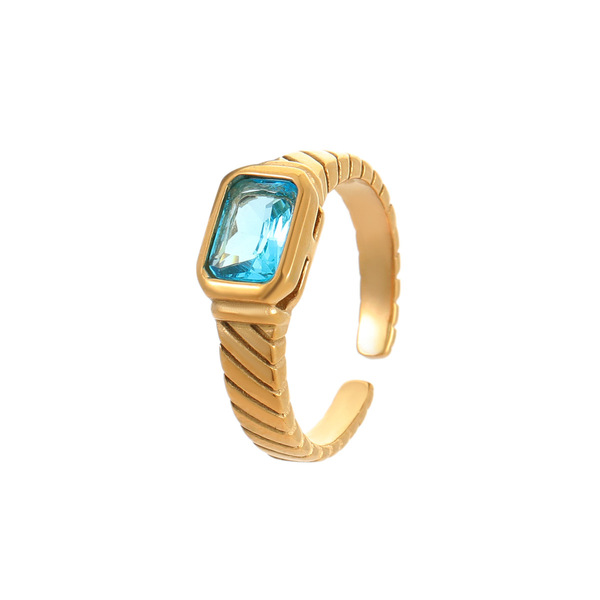 retro square one size ring with stone with zircon stainless steel