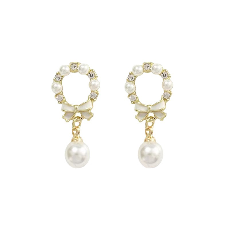 Pärl- och rosettörhängen med 925 silverstift_voghion.com