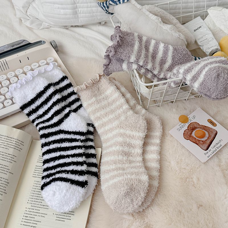 Calcetines de Piso de Felpa de Poliéster Térmicos, Absorción de Sudor y Antifricción para Invierno y Hogar