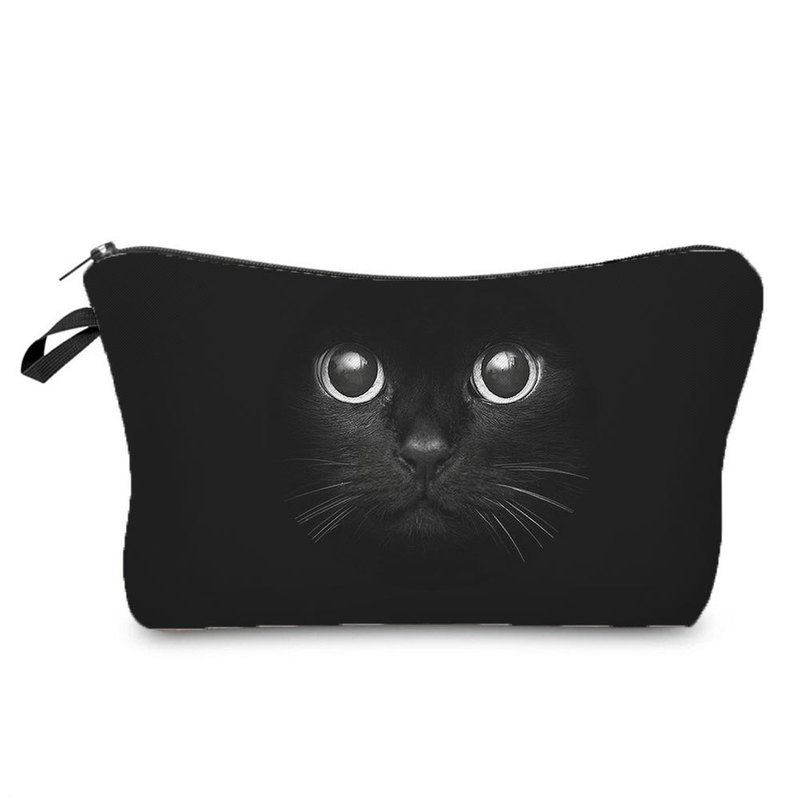 New Black Cat Print Travel Simple Toiletries Bag Women's Cosmetic Bag Travel Portable Zipper Storage Bag Printable
