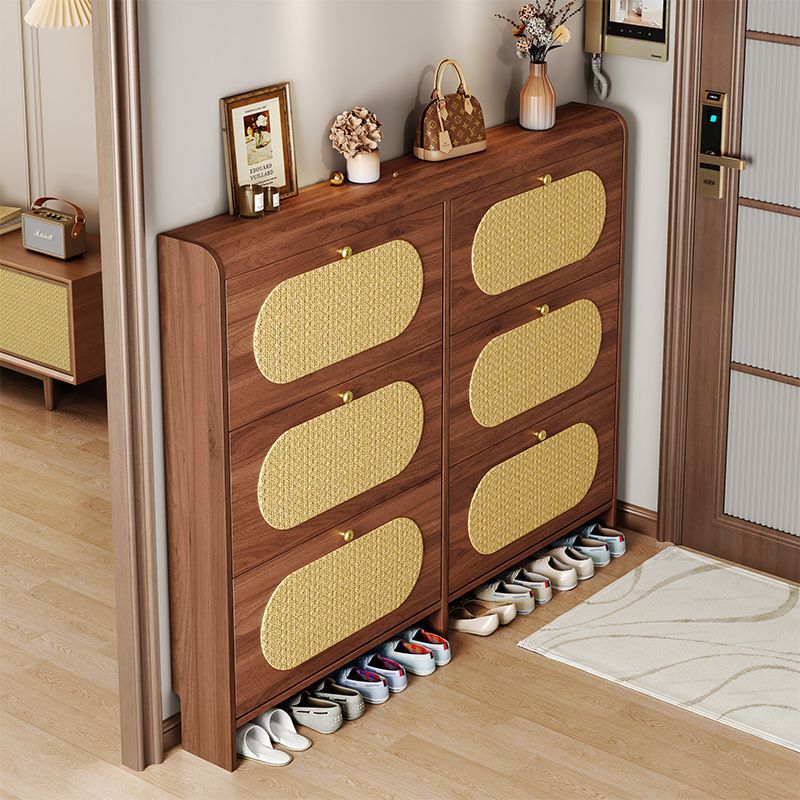 Modern Ultra-Thin Rattan Flip-Top Shoe Cabinet for Home Entrance, Wall-Mounted Entryway Large-Capacity Storage Cabinet