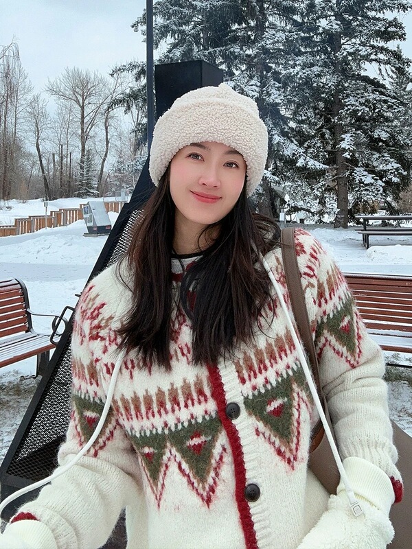 2025新款针织开衫甜美减龄秋冬超厚重磅费尔岛圆领毛衣外套女|undefined
