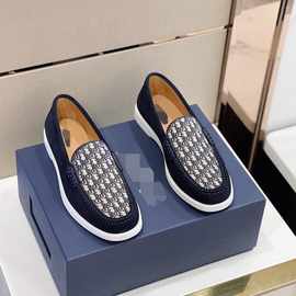 欧洲站男鞋新款高端头层牛皮拼接帆布休闲板鞋套脚乐福鞋广州货