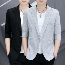 男士中袖西服夏季韩版潮流七分袖小西装短袖薄款休闲单西外套