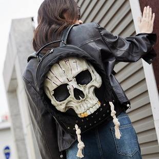 Guangzhou cross-border Amazon rivet backpack Halloween 3D funny personality skull men and women backpack wholesale